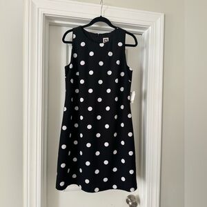 Ann Klein black/ ivory  polka dots Aline sleeves midi dress